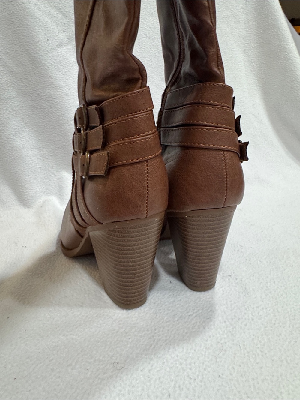 Brown Heeled Boots with Buckle Straps - Picture 10 of 10